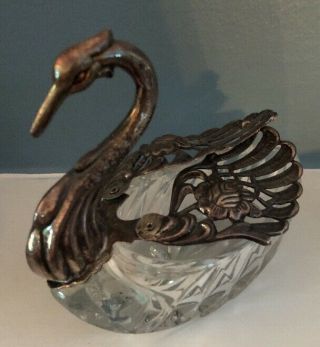 Large Sterling silver and Crystal swan salt 2