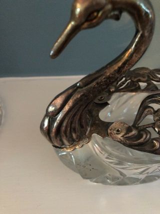 Large Sterling silver and Crystal swan salt 3