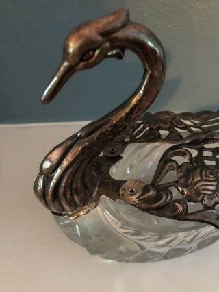 Large Sterling silver and Crystal swan salt 4