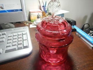 Antique Vintage Cranberry / Ruby / Glass Sugar Bowl Victorian Glass With Lid