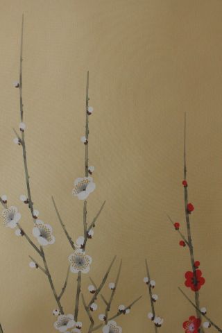 A06K1 梅 Red & White Ume Plum Tree & Bush Warbler Japanese Hanging Scroll 4