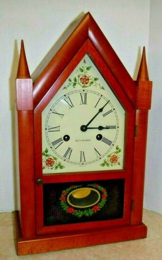 Vintage Seth Thomas Sharon Gothic Cottage Steeple 8 Day Chime Clock