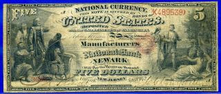 =crazy Rare 1865 $5 National Currency ( (3 - Known))  Newark Jersey K489539