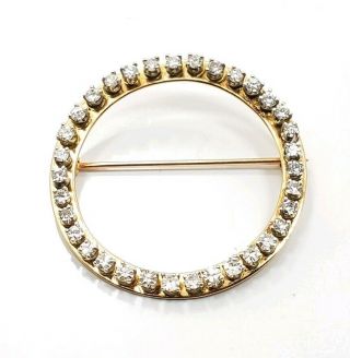 Vintage Mid Century 14k Yellow Gold Diamond Circle Ladies Pin Brooch