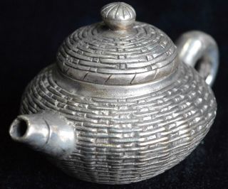 Collectable Auspicious Handwork Miao Silver Carve Guanyin Bamboo Basket Tea Pot