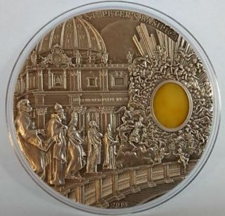 Palau 2013 10$ ST.  PETERS BASILICA - Mineral Art Amber 2 oz Antique Silver Coin 4