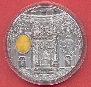 Palau 2013 10$ ST.  PETERS BASILICA - Mineral Art Amber 2 oz Antique Silver Coin 6