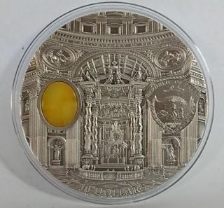 Palau 2013 10$ ST.  PETERS BASILICA - Mineral Art Amber 2 oz Antique Silver Coin 7