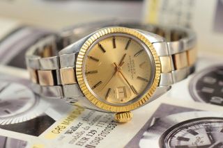 Vintage Swiss Rolex Date Ladies Oyster 6916 18k Gold & S.  Steel Watch 1980´s