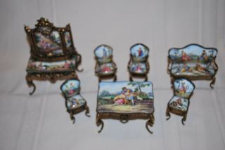 Antique Stunning Austrian Porcelain Dollhouse Furniture 7 Piece Set