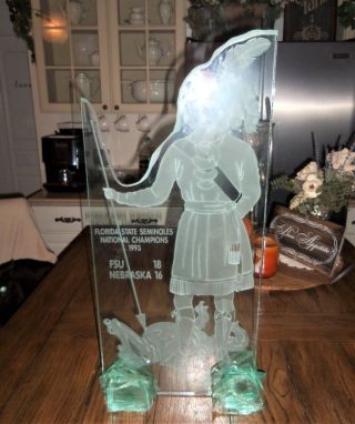 Florida State Seminoles 1993 National Champions Etched Glass Trophy FSU RARE VTG 4