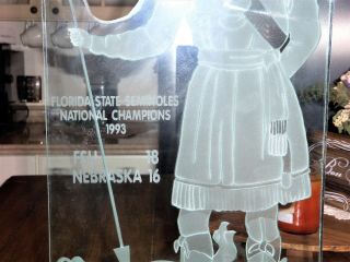 Florida State Seminoles 1993 National Champions Etched Glass Trophy FSU RARE VTG 6