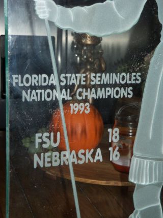 Florida State Seminoles 1993 National Champions Etched Glass Trophy FSU RARE VTG 7