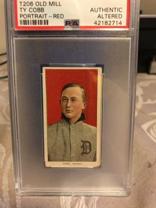 1909 - 11 TY COBB RED PORTRAIT - RARE Old Mill Back - PSA Authentic Altered - No Crease 2