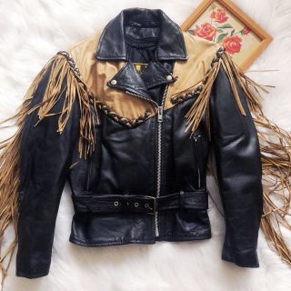 Vintage Leather Motorcycle Fringe Braided Belted Jacket Unik Med Women’s