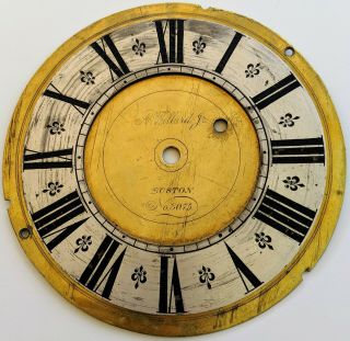 Antique Brass & Silvered Banjo Clock Dial Signed Aaron Willard Jr Boston No 3075