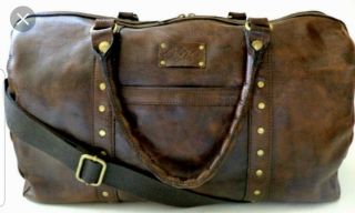 Patricia Nash Vintage Map Italian Leather 20 " Milano Duffel Bag Luggage Brown