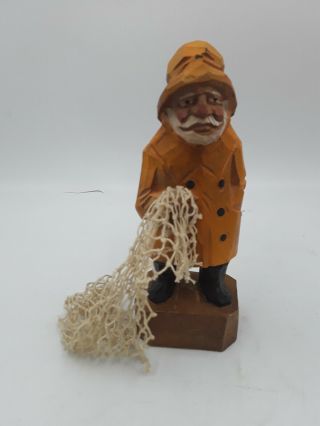 Fisherman Wooden Sailor 6 " Figure Hand Carved Painted