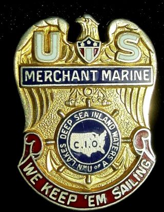 Ww2 Sterling & Enamel United States Merchant Marine Union Military Pin Badge