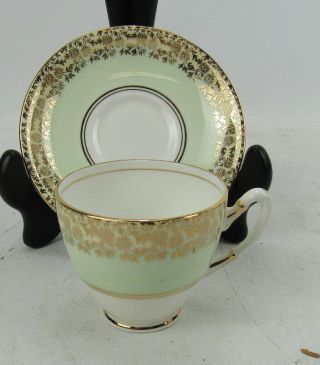 Royal Stafford Tea Cup & Saucer Green Gold Flowers