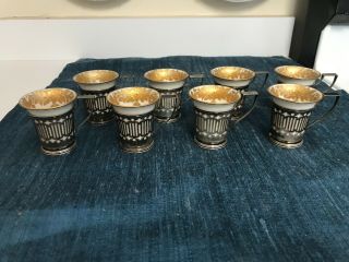 SET of 8 VINTAGE STERLING CUPS w/RARE STUNNING LENOX GOLD LEAF DEMITASSE INSERTS 2