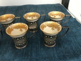 SET of 8 VINTAGE STERLING CUPS w/RARE STUNNING LENOX GOLD LEAF DEMITASSE INSERTS 3