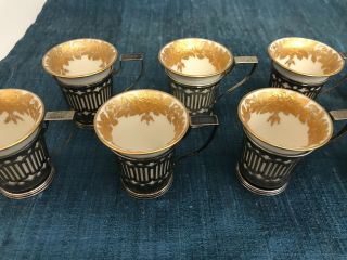 SET of 8 VINTAGE STERLING CUPS w/RARE STUNNING LENOX GOLD LEAF DEMITASSE INSERTS 4