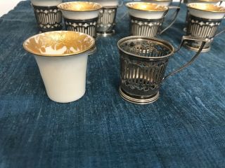 SET of 8 VINTAGE STERLING CUPS w/RARE STUNNING LENOX GOLD LEAF DEMITASSE INSERTS 7