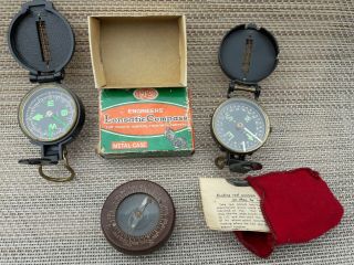 Vintage Taylor Wwll Compass,  2 Wfs Compasses And Flint Striker Box