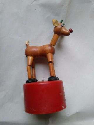 Vintage Rudolph The Red Nose Reindeer Push Up Button Puppet Kohner Bros Ny