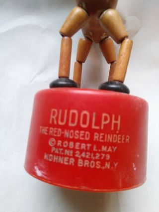 VINTAGE RUDOLPH THE RED NOSE REINDEER PUSH UP BUTTON PUPPET KOHNER BROS NY 3