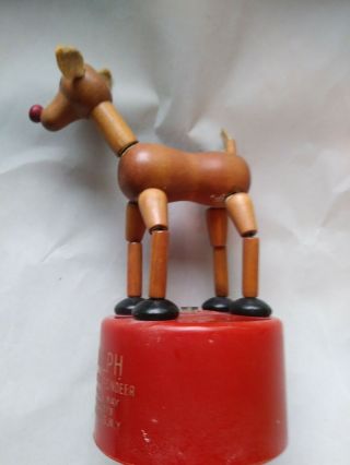 VINTAGE RUDOLPH THE RED NOSE REINDEER PUSH UP BUTTON PUPPET KOHNER BROS NY 4