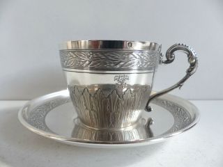 Henri Soufflot : French Antique Solid Silver 950 Cup & Saucer 1890 