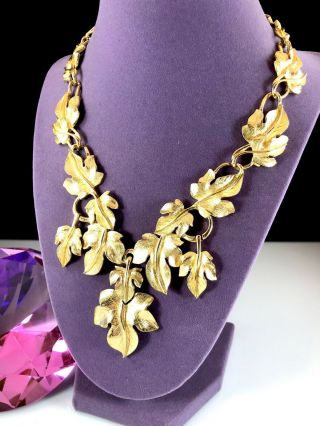 Crown Trifari Kunio Matsumoto Gold - Tone Dangling Grape Leaves Necklace Pendant
