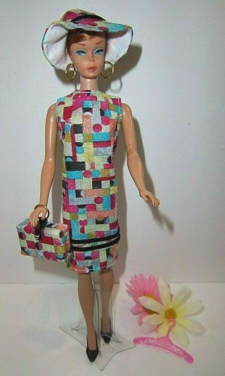Vintage 1960s Barbie Tnt Clone: Ooak Shift Dress Hat Purse Shoes Jewelry Hanger