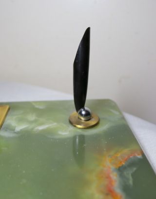 LARGE vintage solid green onyx stone brass desk set pen holder calendar caddy 5