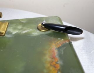 LARGE vintage solid green onyx stone brass desk set pen holder calendar caddy 7