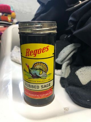 Vintage Spice: Regoes Rubbed Sage Metal Cannister.  Very Old