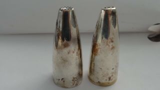 Pair Mid - Century Georg Jensen Denmark Sterling Silver Salt Pepper Shakers