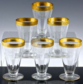 Set 6 Depression Era Elegant Gold Rim Water Juice Glasses Moser 5 Inch
