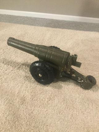 Old Vtg Premier Cast Iron Toy Howitzer Military Cannon With Rubber Wheels