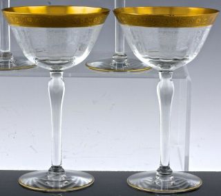 V.  SET OF 4 ELEGANT DEPRESSION GLASS GOLD RIM CHAMPAGNE GLASSES 6 - 3/8 INCHES 3