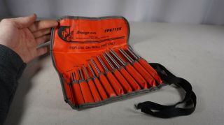 Vintage Snap - On Tools Usa 14 Piece Roll Pin Punch Set In Pouch 1/16 " To 1/2 "