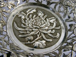 Stunning Chinese Export Silver Chrysanthemum Dish C1900 Antique Wang Hing