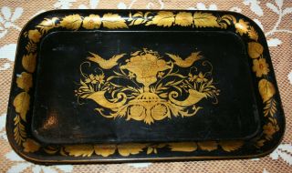 Antique Hand Painted Tin Toleware Tray 19th Century Decorative American Folk Art