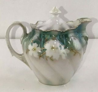 Antique Rs Prussia Elegant Hand Painted Floral Porcelain Individual Teapot & Lid