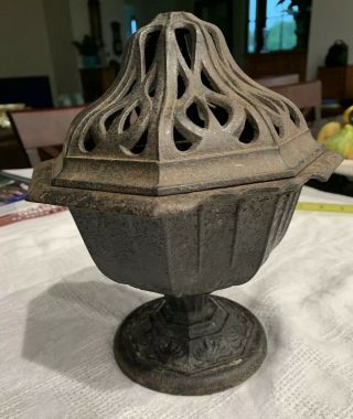 Antique Victorian Incense Burner Cast Iron With Lid