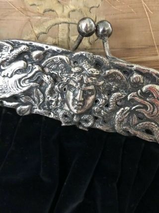 Antique Opera Purse 800 Silver Rare Medusa Snakes Awesome Mythical Gothic