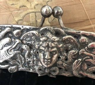 Antique Opera Purse 800 Silver Rare Medusa Snakes Awesome Mythical Gothic 3