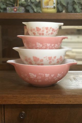 Vintage Pyrex Cinderella Nesting Bowl Set 440 - 18 Pink Gooseberry - Set